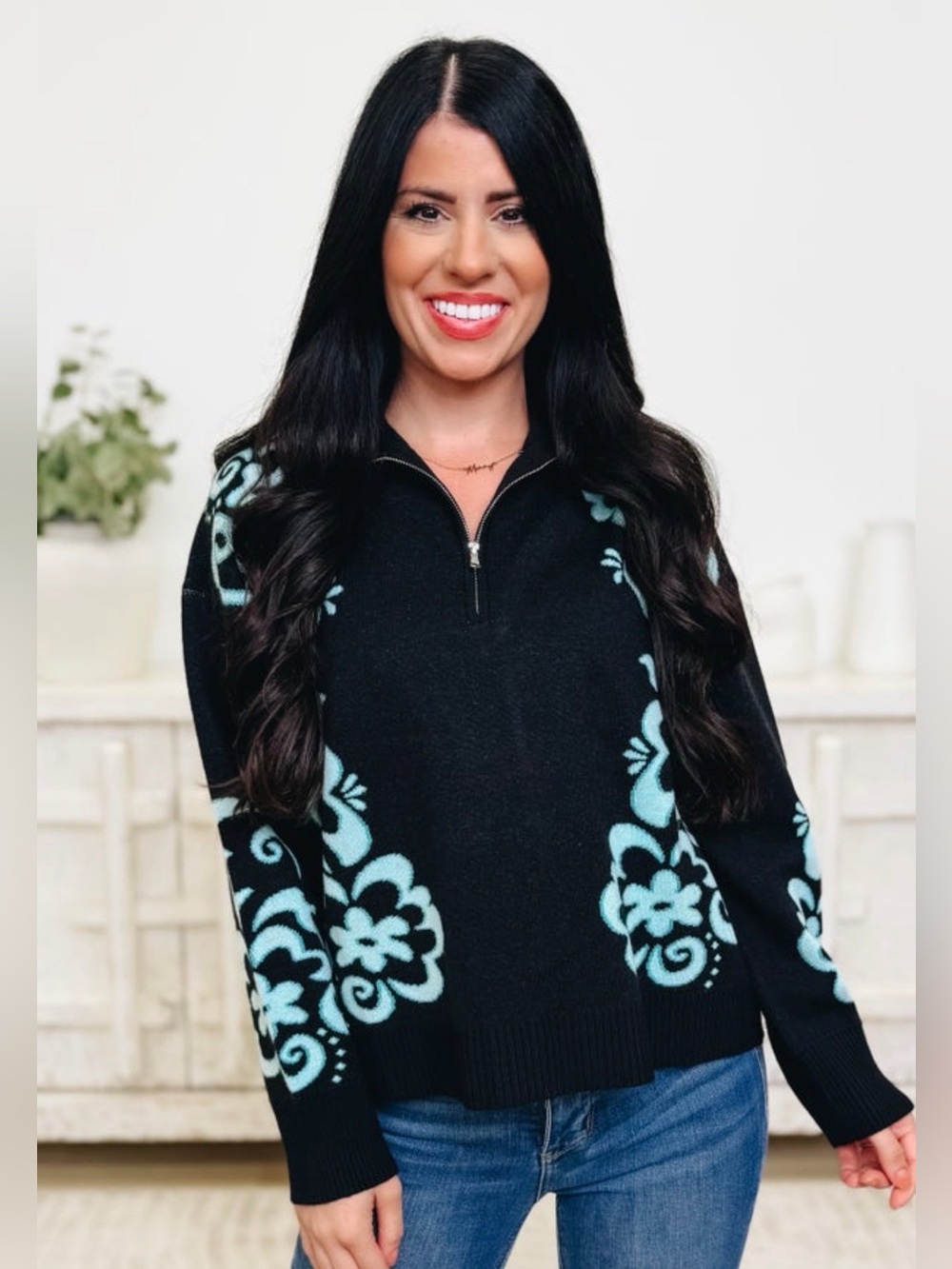 JODIFL HALF ZIP VISCOSE Art deco sweater
